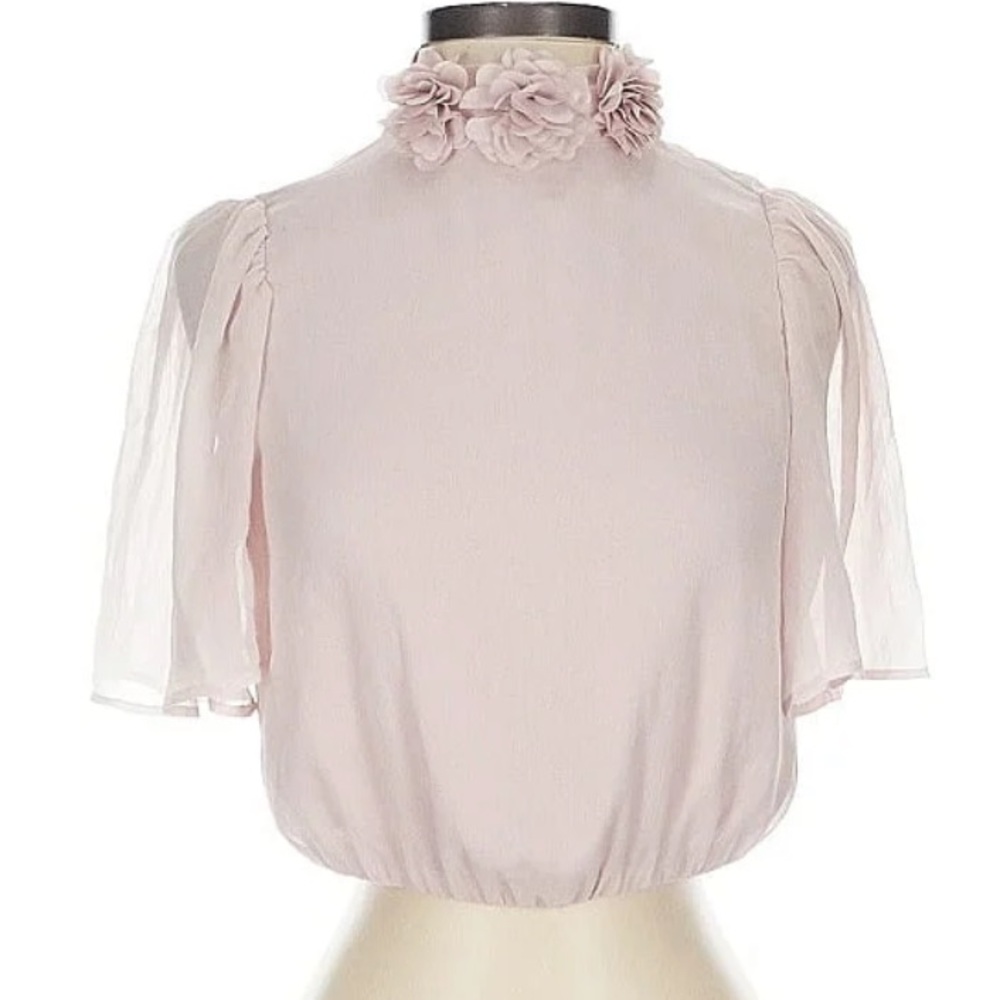 Joie Flowy Cropped Chiffon Blouse with Gorgeous Floral Neckline